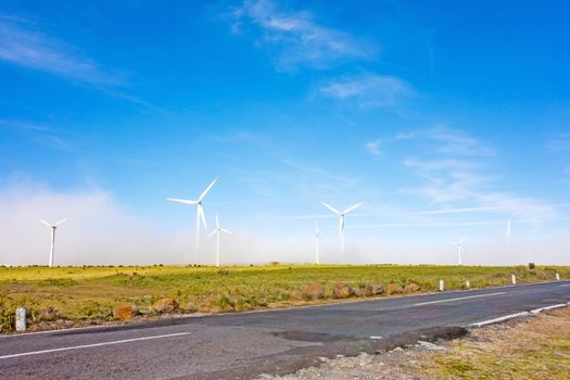 wind turbines along road - natural landscape