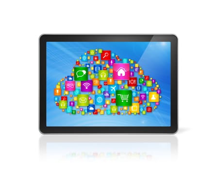 3D Digital Tablet pc and cloud computing symbol - isolated on white