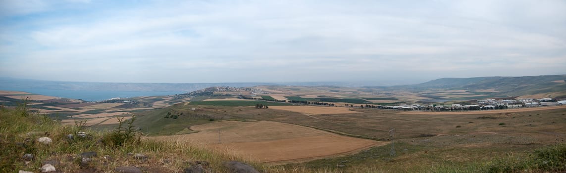 panorama of Israel in lower galilee, near Kineret, holy places
