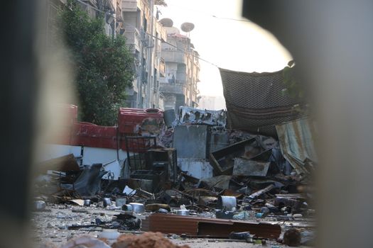 SYRIA, Harasta : Clashes between several rebel factions, Syrian army and its allies intensify in Harasta, in the northern suburb of the Syrian capital Damascus, on November 2, 2015. Violence in Damascus suburbs where rebels have been entrenched for years has claimed the lives of thousands of civilians.