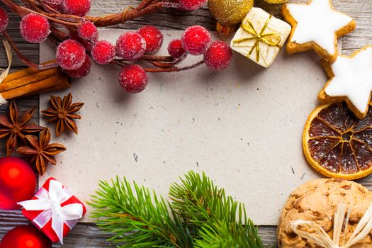 Christmas decoration on wooden background