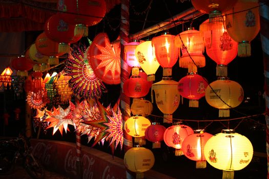 A stall set up to sell various lanterns on the occasion of Diwali festival in India.