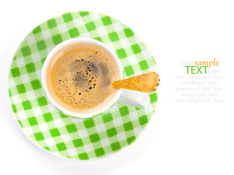 close up of coffee cup on white background