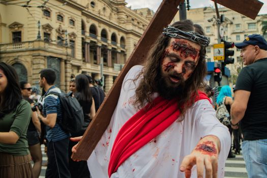 Sao Paulo, Brazil November 11 2015: An unidentified man in costumes like Jesus in the annual event Zombie Walk in Sao Paulo Brazil.