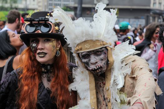 Sao Paulo, Brazil November 11 2015: An unidentified couple in costumes in the annual event Zombie Walk in Sao Paulo Brazil.
