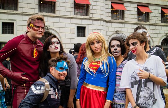 Sao Paulo, Brazil November 11 2015: An unidentified group of people in costumes in the annual event Zombie Walk in Sao Paulo Brazil.