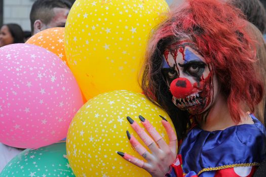Sao Paulo, Brazil November 11 2015: An unidentified man in clown costumes in the annual event Zombie Walk in Sao Paulo Brazil.