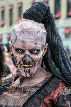 Sao Paulo, Brazil November 11 2015: An unidentified man in costumes in the annual event Zombie Walk in Sao Paulo Brazil.