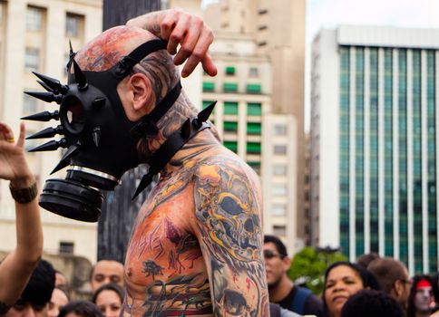 Sao Paulo, Brazil November 11 2015: An unidentified man in costumes in the annual event Zombie Walk in Sao Paulo Brazil.