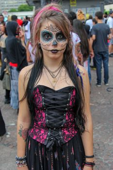 Sao Paulo, Brazil November 11 2015: An unidentified beautiful girl in traditional costumes in the annual event Zombie Walk in Sao Paulo Brazil.