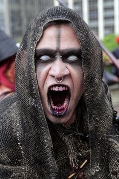 Sao Paulo, Brazil November 11 2015: An unidentified man in scare costumes in the annual event Zombie Walk in Sao Paulo Brazil.