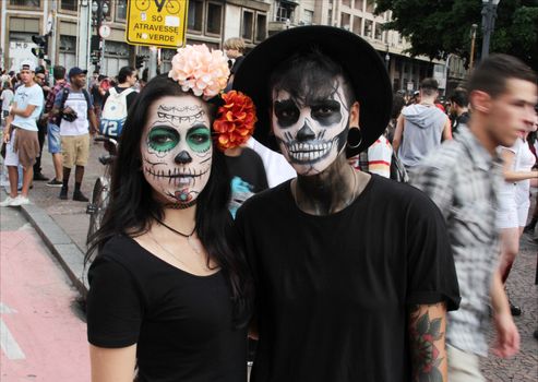 Sao Paulo, Brazil November 11 2015: An unidentified couple of skulls in the annual event Zombie Walk in Sao Paulo Brazil.