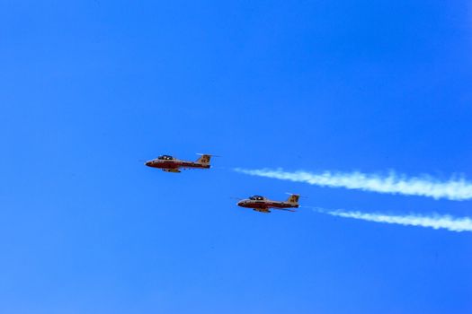 LETHBRIDGE CANADA - JUN 25, 2015: Royal Canadian Air Force CF-18 Hornet tactical fighter aircraft displaying flight agility at the Wing Over Lethbridge  Airshow