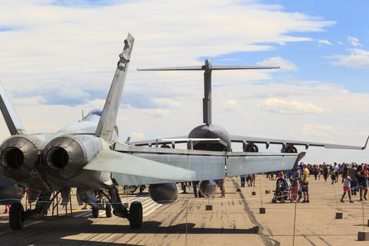 LETHBRIDGE CANADA - JUN 25, 2015: Royal Canadian Air Force CF-18 Hornet tactical fighter aircraft displaying flight agility at the Wing Over Lethbridge  Airshow