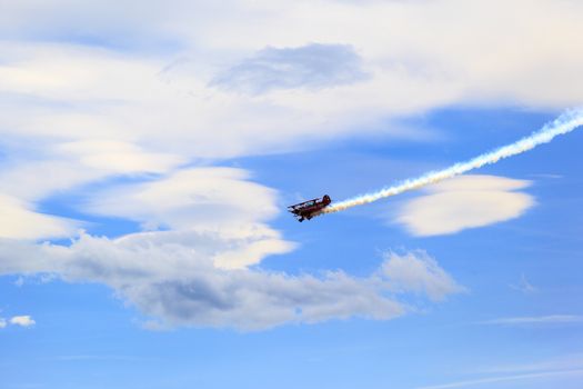 LETHBRIDGE CANADA - JUN 25, 2015: Royal Canadian Air Force CF-18 Hornet tactical fighter aircraft displaying flight agility at the Wing Over Lethbridge  Airshow