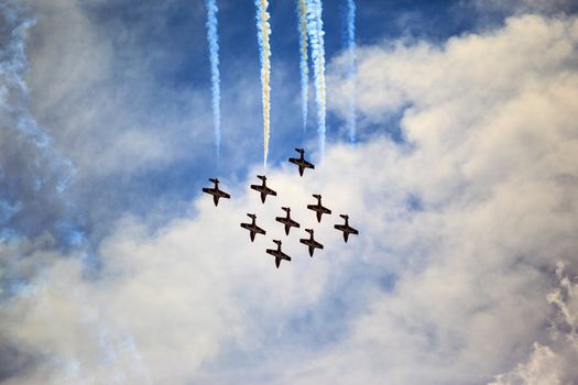 LETHBRIDGE CANADA - JUN 25, 2015: Royal Canadian Air Force CF-18 Hornet tactical fighter aircraft displaying flight agility at the Wing Over Lethbridge  Airshow