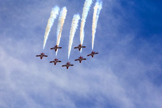 LETHBRIDGE CANADA - JUN 25, 2015: Royal Canadian Air Force CF-18 Hornet tactical fighter aircraft displaying flight agility at the Wing Over Lethbridge  Airshow