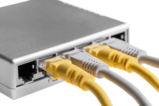 router with wires closeup on a white background