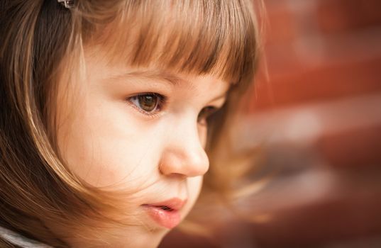 portrait of a baby on the background brick wall