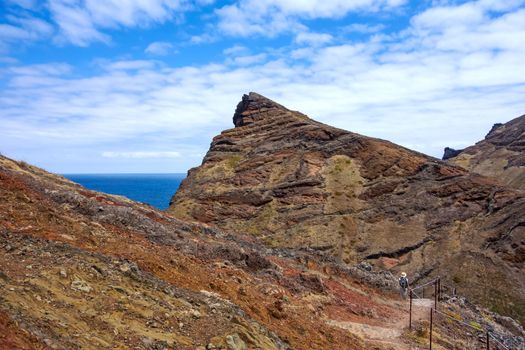 Mountainous landscape near rock gate Ponta do Furado - east of Madeira