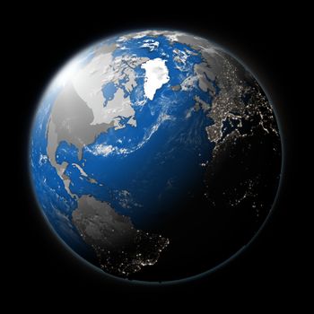 Illustration of planet Earth with country borders on dark background