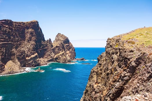 Mountainous cliff coast - peninsula Ponta de Sao Lourenco - east of Madeira