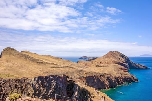 View towards rock gate Ponta do Furado - the most easterly point of Madeira - peninsula Ponta de Sao Lourenco