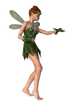 3D digital render of a green fantasy spring fairy isolated on white background