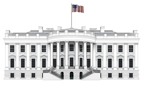 Digital illustration of the south view of the White House. Includes a clipping path.