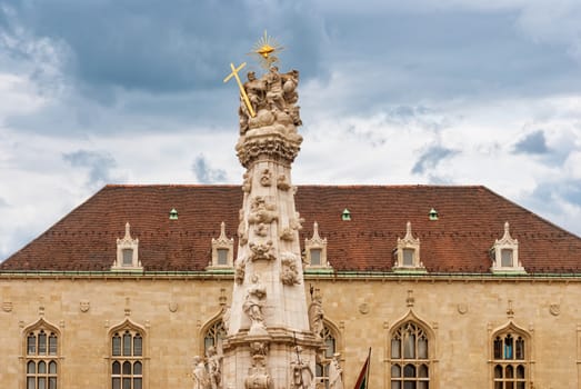 Statue of Holy Trinity and grounds of Buda Castle in Budapest, Hungary