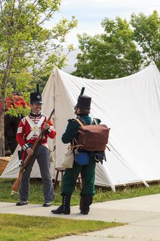 CALGARY CANADA JUN 13 2015:  The Military Museum organized "Summer Skirmish" event where an unidentified soldier is seen  in a historical Reenactment Battle.