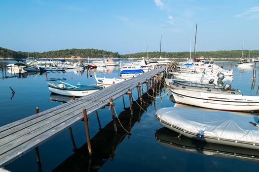 RAB, CROATIA - CIRCA AUGUST 2015: View of the marina located near the hamlet called Palit.