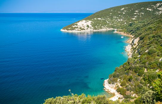 The pristine coastline and crystal clear water of the island of Rab, Croatia.