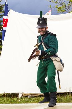 CALGARY CANADA JUN 13 2015:  The Military Museum organized "Summer Skirmish" event where an unidentified soldier is seen  in a historical Reenactment Battle.