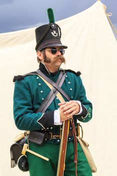 CALGARY CANADA JUN 13 2015:  The Military Museum organized "Summer Skirmish" event where an unidentified soldier is seen  in a historical Reenactment Battle.