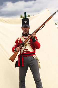 CALGARY CANADA JUN 13 2015:  The Military Museum organized "Summer Skirmish" event where an unidentified soldier is seen  in a historical Reenactment Battle.