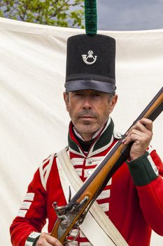 CALGARY CANADA JUN 13 2015:  The Military Museum organized "Summer Skirmish" event where an unidentified soldier is seen  in a historical Reenactment Battle.