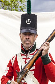 CALGARY CANADA JUN 13 2015:  The Military Museum organized "Summer Skirmish" event where an unidentified soldier is seen  in a historical Reenactment Battle.