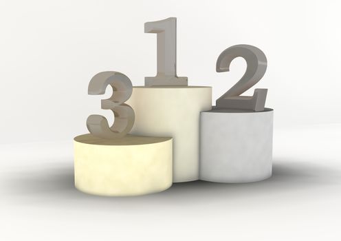 Winning 3D render podium with figures.  Isolated over white.