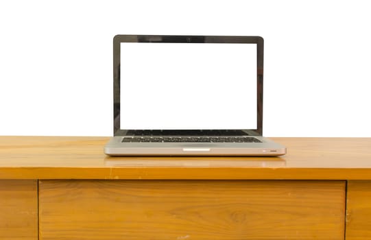 computer on the table. white background.