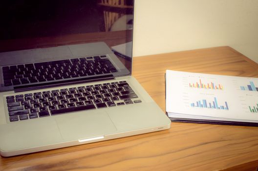 Computer and documents on the desk.vintage effect style pictures