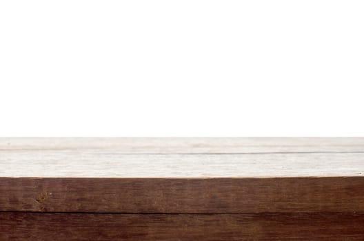 Wood table top on white background