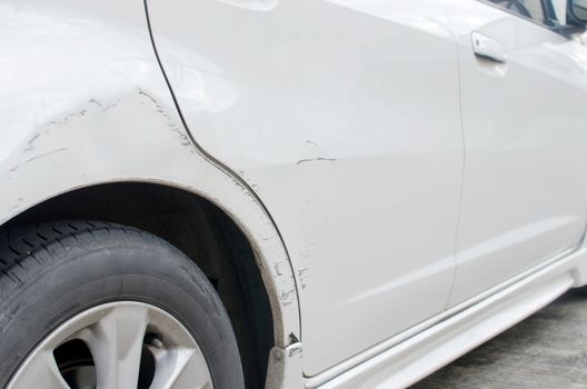 Car accident, damaged vehicle after crash