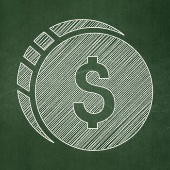 Currency concept: Dollar Coin icon on Green chalkboard background
