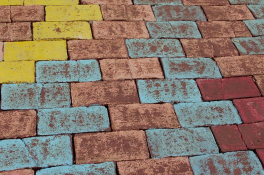 Vintage brick floors, bright colors.