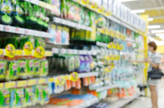 Empty supermarket aisle,motion blur