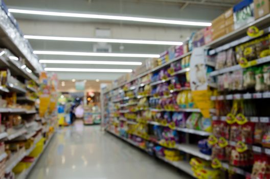 Empty supermarket aisle,motion blur