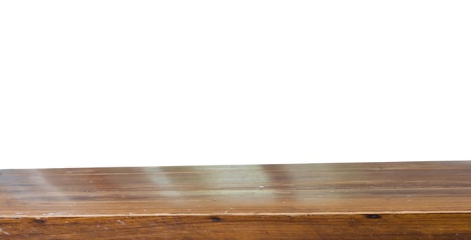 Wood table top on white background