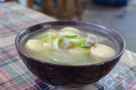 Thai food, Clear Soup with Vegetables and pork.