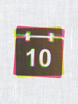 Timeline concept: CMYK Calendar on linen fabric texture background